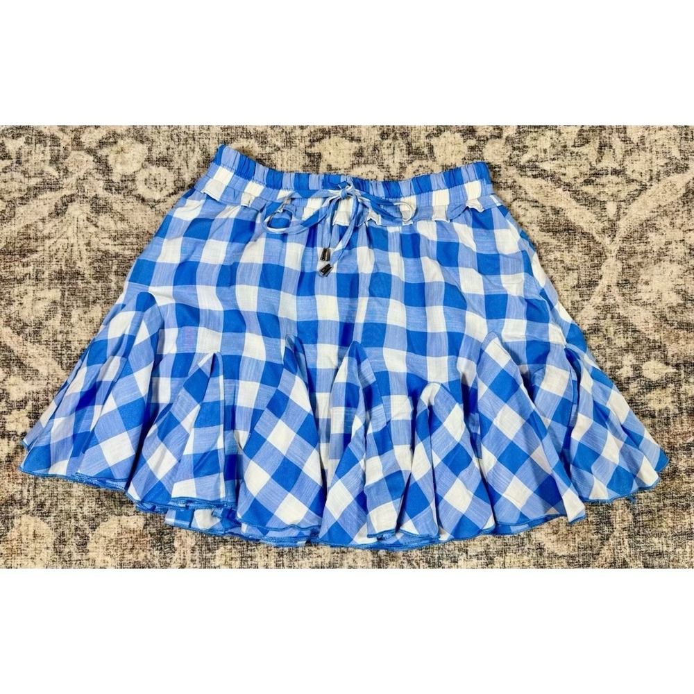 Entro Women's S‎ Blue White Gingham Check Tiered Ruffle Skort Spring Coquette B8